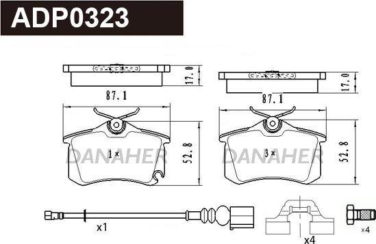 Danaher ADP0323 - Гальмівні колодки, дискові гальма autocars.com.ua