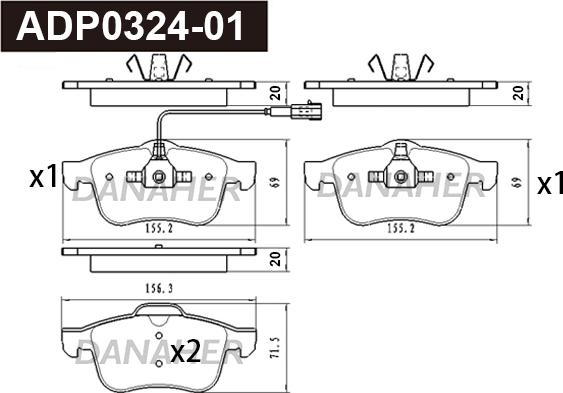 Danaher ADP0324-01 - Тормозные колодки, дисковые, комплект autodnr.net