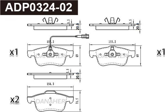 Danaher ADP0324-02 - Гальмівні колодки, дискові гальма autocars.com.ua