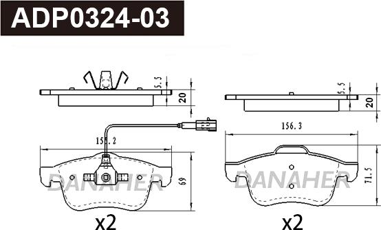 Danaher ADP0324-03 - Гальмівні колодки, дискові гальма autocars.com.ua