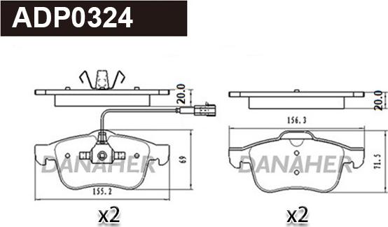 Danaher ADP0324 - Тормозные колодки, дисковые, комплект autodnr.net