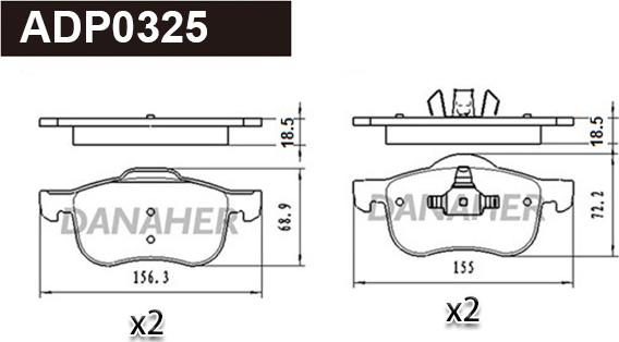 Danaher ADP0325 - Гальмівні колодки, дискові гальма autocars.com.ua