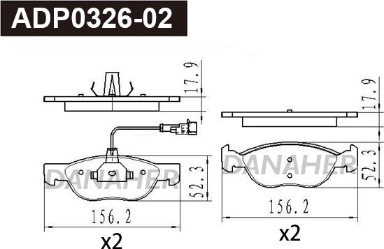 Danaher ADP0326-02 - Гальмівні колодки, дискові гальма autocars.com.ua