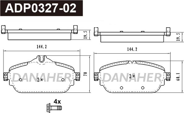 Danaher ADP0327-02 - Гальмівні колодки, дискові гальма autocars.com.ua