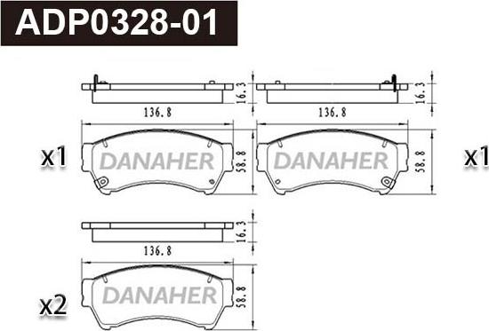 Danaher ADP0328-01 - Гальмівні колодки, дискові гальма autocars.com.ua