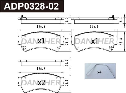 Danaher ADP0328-02 - Гальмівні колодки, дискові гальма autocars.com.ua