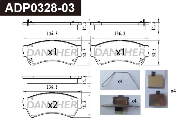 Danaher ADP0328-03 - Гальмівні колодки, дискові гальма autocars.com.ua