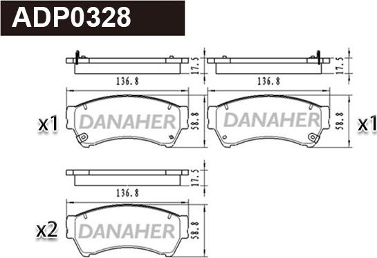 Danaher ADP0328 - Гальмівні колодки, дискові гальма autocars.com.ua