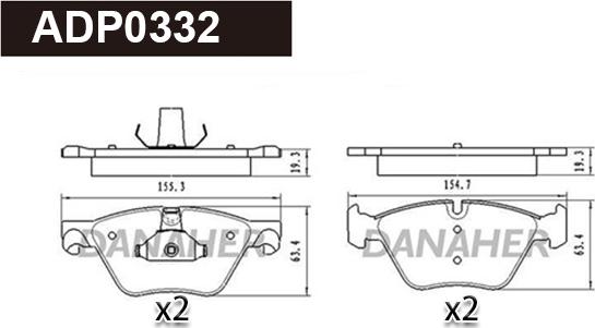 Danaher ADP0332 - Гальмівні колодки, дискові гальма autocars.com.ua