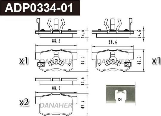 Danaher ADP0334-01 - Гальмівні колодки, дискові гальма autocars.com.ua