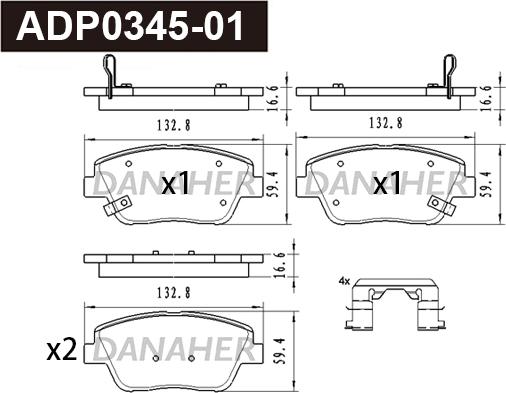 Danaher ADP0345-01 - Гальмівні колодки, дискові гальма autocars.com.ua