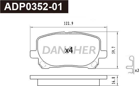 Danaher ADP0352-01 - Гальмівні колодки, дискові гальма autocars.com.ua