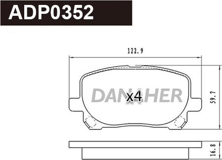 Danaher ADP0352 - Гальмівні колодки, дискові гальма autocars.com.ua