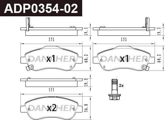 Danaher ADP0354-02 - Гальмівні колодки, дискові гальма autocars.com.ua