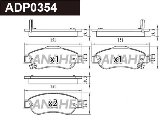 Danaher ADP0354 - Гальмівні колодки, дискові гальма autocars.com.ua