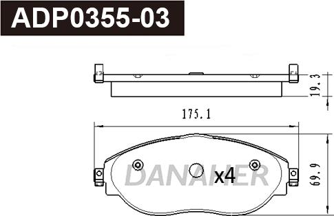 Danaher ADP0355-03 - Гальмівні колодки, дискові гальма autocars.com.ua