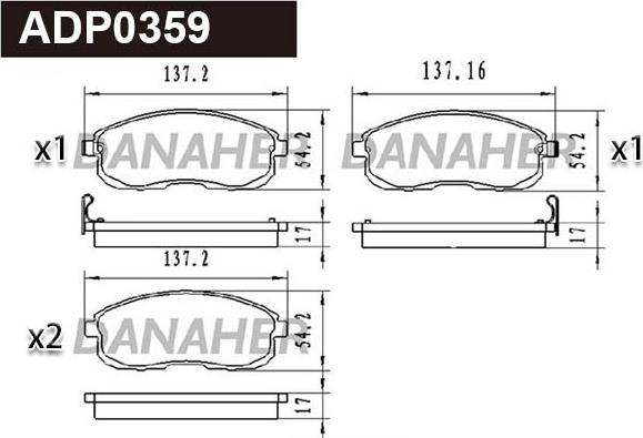 Danaher ADP0359 - Гальмівні колодки, дискові гальма autocars.com.ua