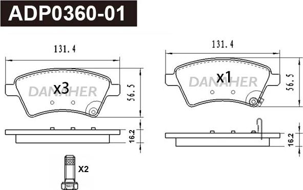 Danaher ADP0360-01 - Гальмівні колодки, дискові гальма autocars.com.ua