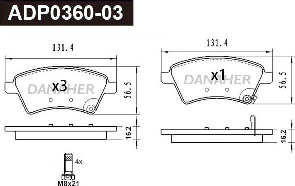 Danaher ADP0360-03 - Гальмівні колодки, дискові гальма autocars.com.ua