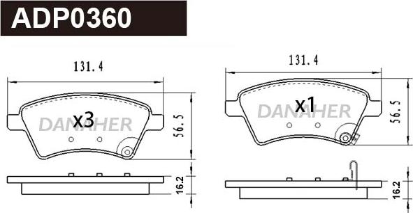 Danaher ADP0360 - Гальмівні колодки, дискові гальма autocars.com.ua