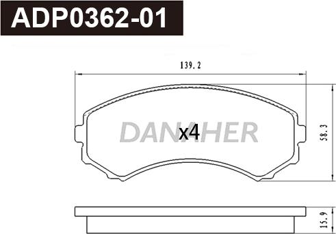 Danaher ADP0362-01 - Гальмівні колодки, дискові гальма autocars.com.ua