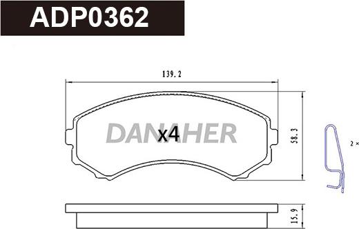 Danaher ADP0362 - Гальмівні колодки, дискові гальма autocars.com.ua