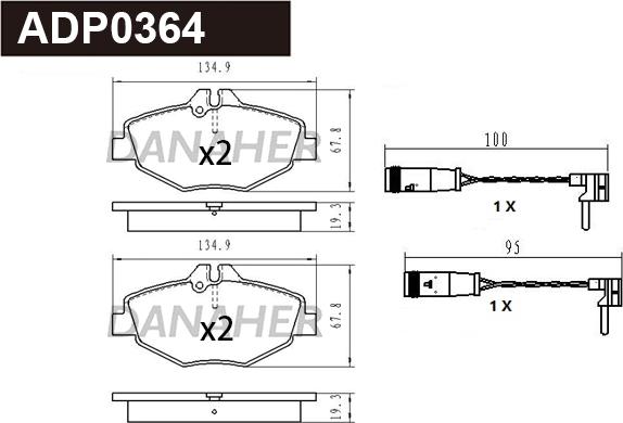 Danaher ADP0364 - Гальмівні колодки, дискові гальма autocars.com.ua