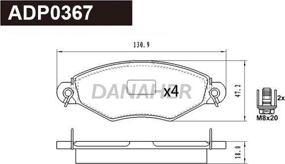 Danaher ADP0367 - Гальмівні колодки, дискові гальма autocars.com.ua