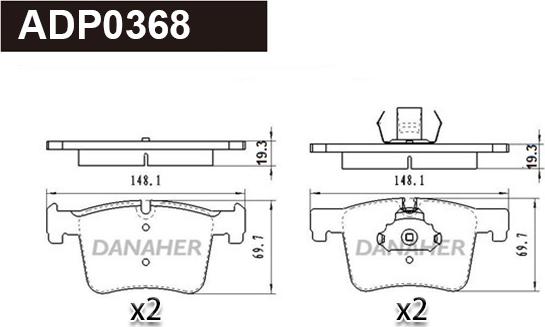 Danaher ADP0368 - Гальмівні колодки, дискові гальма autocars.com.ua