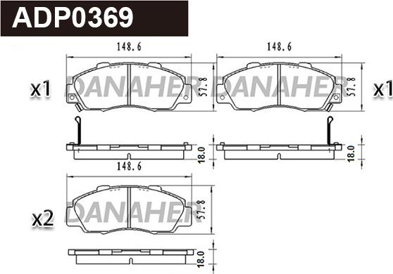 Danaher ADP0369 - Гальмівні колодки, дискові гальма autocars.com.ua