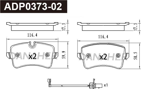 Danaher ADP0373-02 - Гальмівні колодки, дискові гальма autocars.com.ua