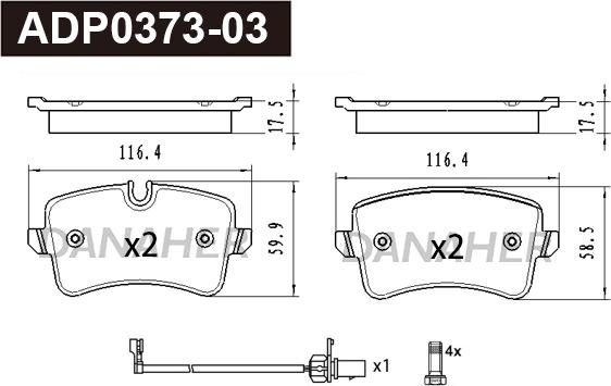 Danaher ADP0373-03 - Гальмівні колодки, дискові гальма autocars.com.ua