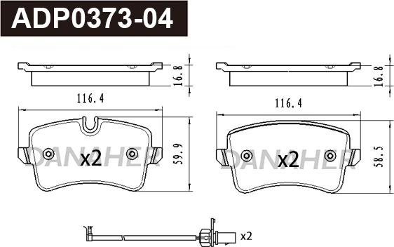 Danaher ADP0373-04 - Гальмівні колодки, дискові гальма autocars.com.ua