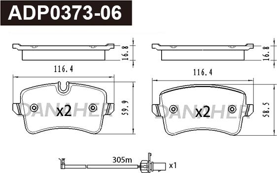 Danaher ADP0373-06 - Гальмівні колодки, дискові гальма autocars.com.ua