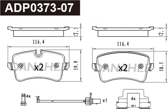 Danaher ADP0373-07 - Гальмівні колодки, дискові гальма autocars.com.ua