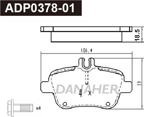 Danaher ADP0378-01 - Гальмівні колодки, дискові гальма autocars.com.ua