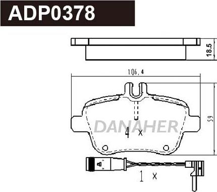 Danaher ADP0378 - Гальмівні колодки, дискові гальма autocars.com.ua