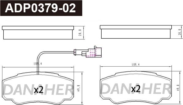 Danaher ADP0379-02 - Тормозные колодки, дисковые, комплект autodnr.net