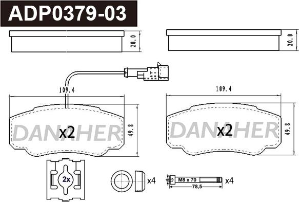 Danaher ADP0379-03 - Тормозные колодки, дисковые, комплект autodnr.net