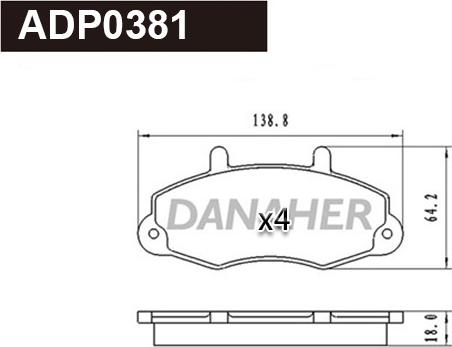 Danaher ADP0381 - Гальмівні колодки, дискові гальма autocars.com.ua