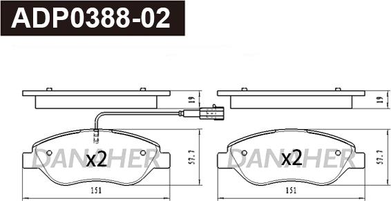 Danaher ADP0388-02 - Гальмівні колодки, дискові гальма autocars.com.ua