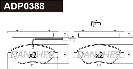 Danaher ADP0388 - Гальмівні колодки, дискові гальма autocars.com.ua