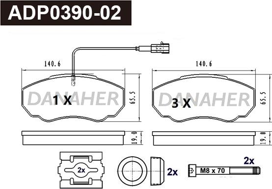 Danaher ADP0390-02 - Гальмівні колодки, дискові гальма autocars.com.ua