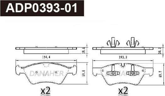 Danaher ADP0393-01 - Гальмівні колодки, дискові гальма autocars.com.ua