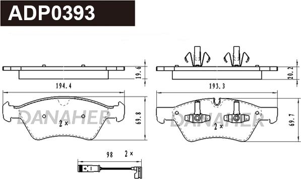 Danaher ADP0393 - Гальмівні колодки, дискові гальма autocars.com.ua