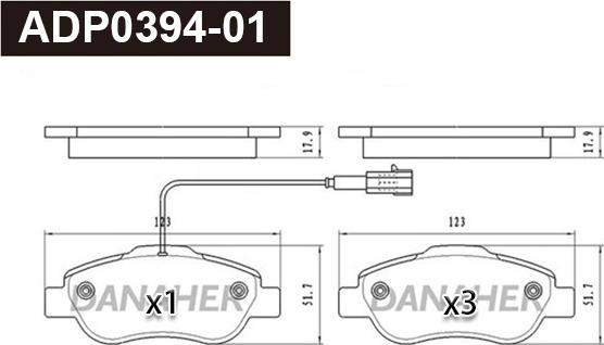 Danaher ADP0394-01 - Гальмівні колодки, дискові гальма autocars.com.ua