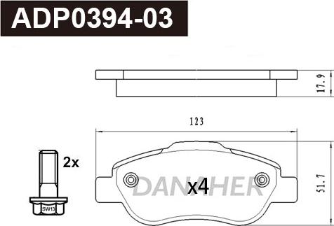 Danaher ADP0394-03 - Гальмівні колодки, дискові гальма autocars.com.ua