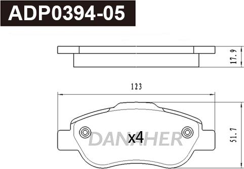 Danaher ADP0394-05 - Гальмівні колодки, дискові гальма autocars.com.ua