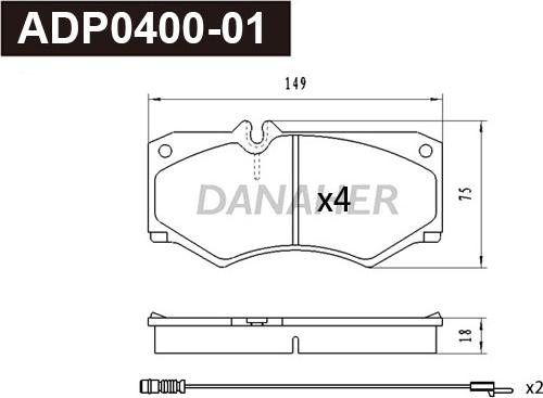 Danaher ADP0400-01 - Гальмівні колодки, дискові гальма autocars.com.ua