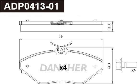 Danaher ADP0413-01 - Гальмівні колодки, дискові гальма autocars.com.ua